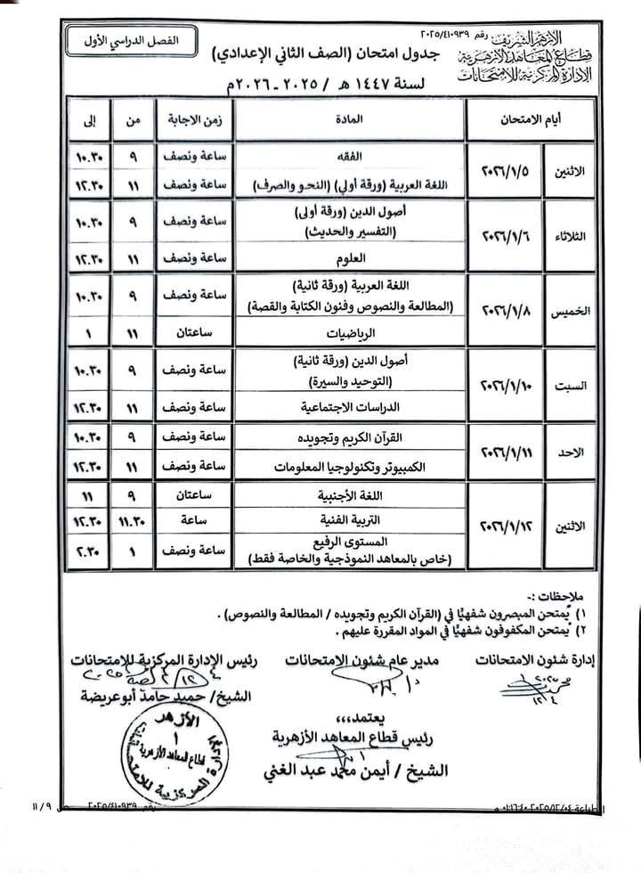 الصف الثاني الاعدادي